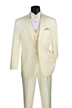 Santorini Collection - Regular Fit Ivory Tuxedo 4 Piece with Vest Bow Tie Adjustable Waistband