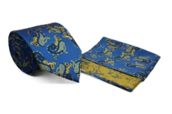 Sapphire Blue and Yellow Paisley Pattern Men's Tie and Pocket Square Set