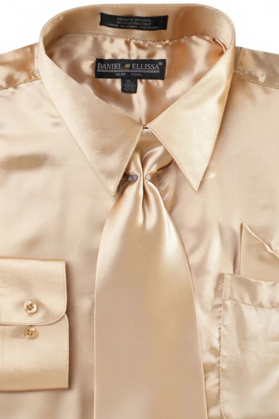 Satin Dress Shirt Convertible Cuff Regular Fit in Taupe With Tie And Pocket Square