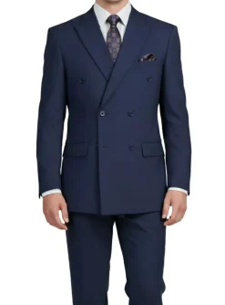 (36S) Double Breasted 2 Piece Suit Regular Fit in Navy