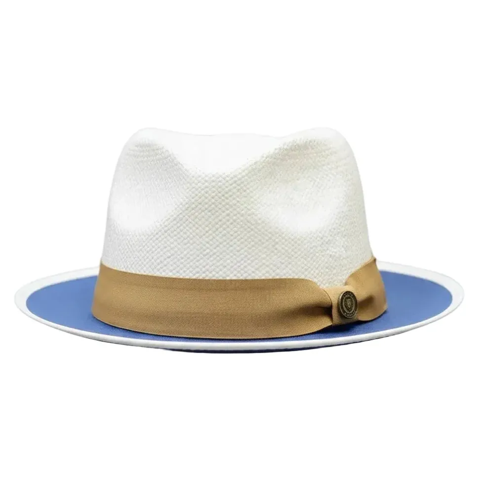 Sebastian Collection - White Braided Snap Brim Grosgrain Ribbon Fedora Hat