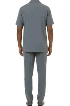 Short Sleeve Summer Walking Suit Set with Flexible Waist Pants - Gray