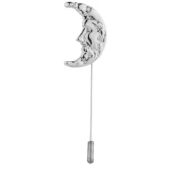 Silver Crescent Moon Face Lapel Pin