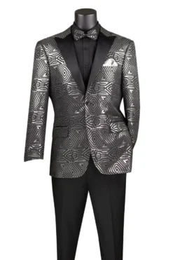 Silver Modern Fit Jacquard Jacket Metallic Design