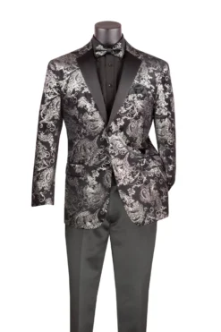 Silver Modern Fit Velvet Jacket Metallic Design