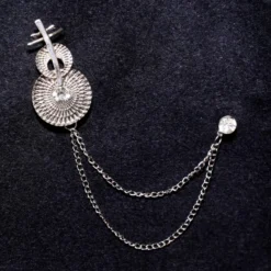 Silver Plated Rhinestone Diamond Double Chain Brooch