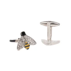 Silver Rhinestone Bumble Bee Design Cufflinks