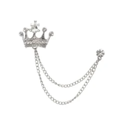 Silver Rhinestone Diamond Double Chain Crown Brooch