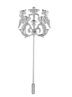 Silver Hollow Double Lion Lapel Pin