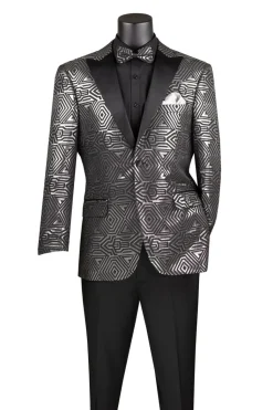 Silver Modern Fit Jacquard Jacket Metallic Design
