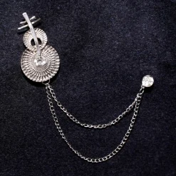 Silver Plated Rhinestone Diamond Double Chain Brooch