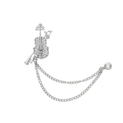 Silver Rhinestone Diamond Double Chain Violin Brooch