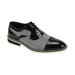 Sinclair Collection - Black/White Plaid Leather Cap-Toe Dress Shoes