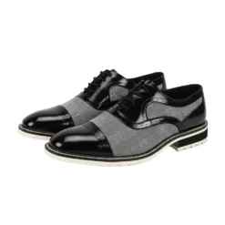 Sinclair Collection - Black/White Plaid Leather Cap-Toe Dress Shoes