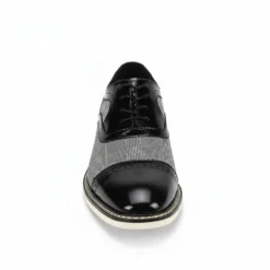 Sinclair Collection - Black/White Plaid Leather Cap-Toe Dress Shoes