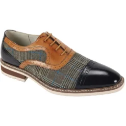 Sinclair Collection - Navy/Tan Plaid Leather Cap-Toe Dress Shoes