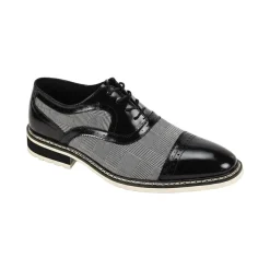 Sinclair Collection - Black/White Plaid Leather Cap-Toe Dress Shoes