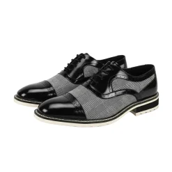 Sinclair Collection - Black/White Plaid Leather Cap-Toe Dress Shoes
