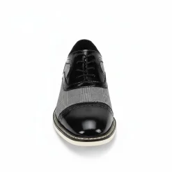 Sinclair Collection - Black/White Plaid Leather Cap-Toe Dress Shoes