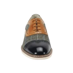 Sinclair Collection - Navy/Tan Plaid Leather Cap-Toe Dress Shoes