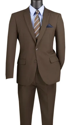 (42S, 50L) Brown Slim Fit Men's 2 Piece Business Suit 2 Button