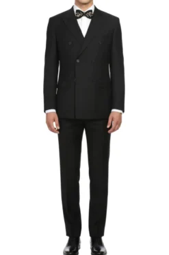 Slim Fit 2 Piece Black Double Breasted Peak Lapel Tuxedo
