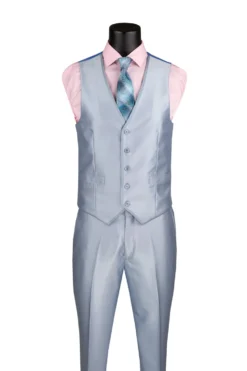 Slim Fit 3 Piece Satin Suit in Ice Blue