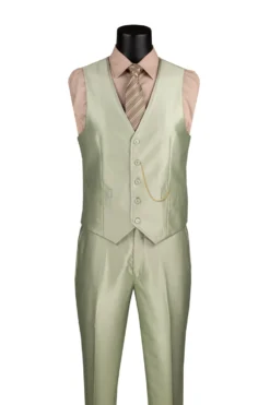 Slim Fit 3 Piece Satin Suit in Light Sage