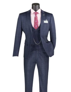 Slim Fit 3 Piece Stretch Fabric Suit in Navy