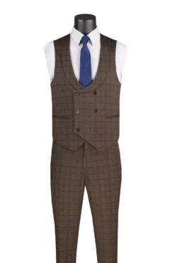 Slim Fit 3 Piece Stretch Fabric Suit in Brown