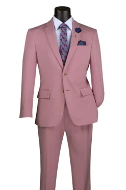 Slim Fit 2 Piece Suit Stretch Fabric Suit with Adjustable Waistband in Pink