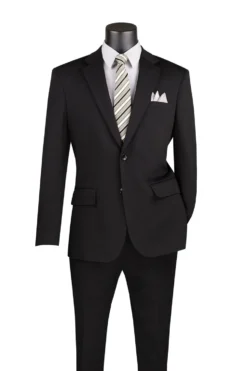Slim Fit 2 Piece Suit Stretch Fabric Suit with Adjustable Waistband in Black