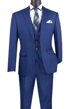 Slim Fit Business Men's Suit 3 Piece 2 Button in Twilight Blue