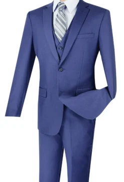 Slim Fit Business Men's Suit 3 Piece 2 Button in Indigo
