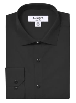 Slim Fit Cotton Convertible Cuff Dress Shirt In Black
