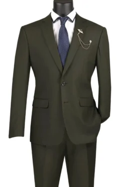 Slim Fit Men's Suit 2 Piece 2 Button in Olive
