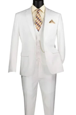 Slim Fit Men's Suit 3 Piece 2 Button in White