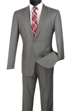 Slim Fit Men's Suit 2 Piece 2 Button in Medium Gray