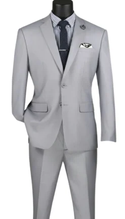 Slim Fit Men's Suit 2 Piece 2 Button in Light Gray