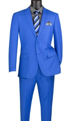 Slim Fit Men's Suit 2 Piece 2 Button in Royal Blue