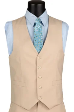 Slim Fit Men's Suit 3 Piece 2 Button in Light Beige