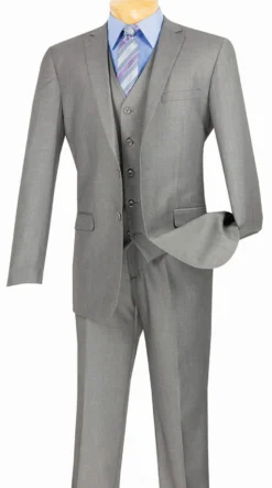 Slim Fit Suit 3 Piece 2 Button in Medium Gray