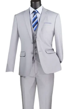 Slim Fit Suit 3 Piece 2 Button in Light Gray