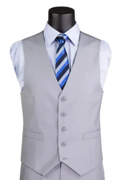 Slim Fit Suit 3 Piece 2 Button in Light Gray