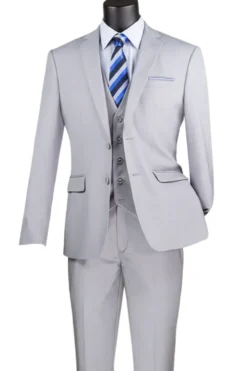 Slim Fit Suit 3 Piece 2 Button in Light Gray