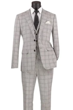 Slim Fit Suit Windowpane 3 Piece with Vest in Black/Gray