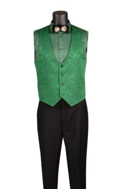 Slim Fit Tuxedo 3 Piece with Jacquard Pattern in Green