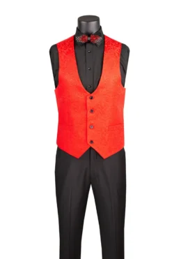 Slim Fit Tuxedo 3 Piece with Jacquard Pattern in Red