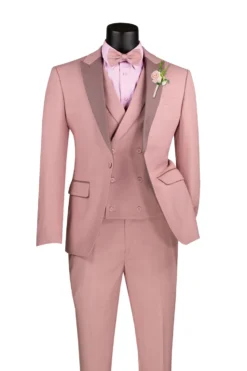 Slim Fit Tuxedo 3 Piece with Matching Bow Tie in Mauve