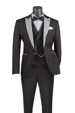 Slim Fit Tuxedo 3 Piece with Matching Bow Tie in Black